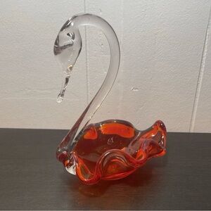 Vintage Orange Blown Glass Swan
